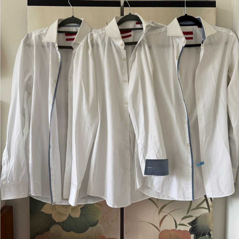 3 Men's White Hugo Boss Dress Shirts Lot